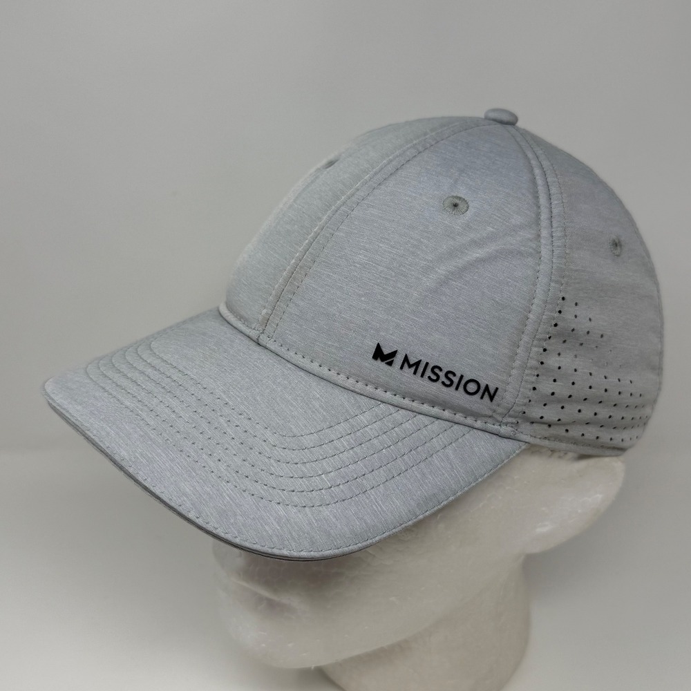 Mission Gray Performance Cooling Hat Adjustable Laser Cut Vented Baseball Cap